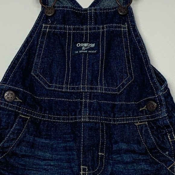 OshKosh B’gosh Denim Shortalls Overalls Dark Wash 12 Months Y2K - Picture 3 of 5